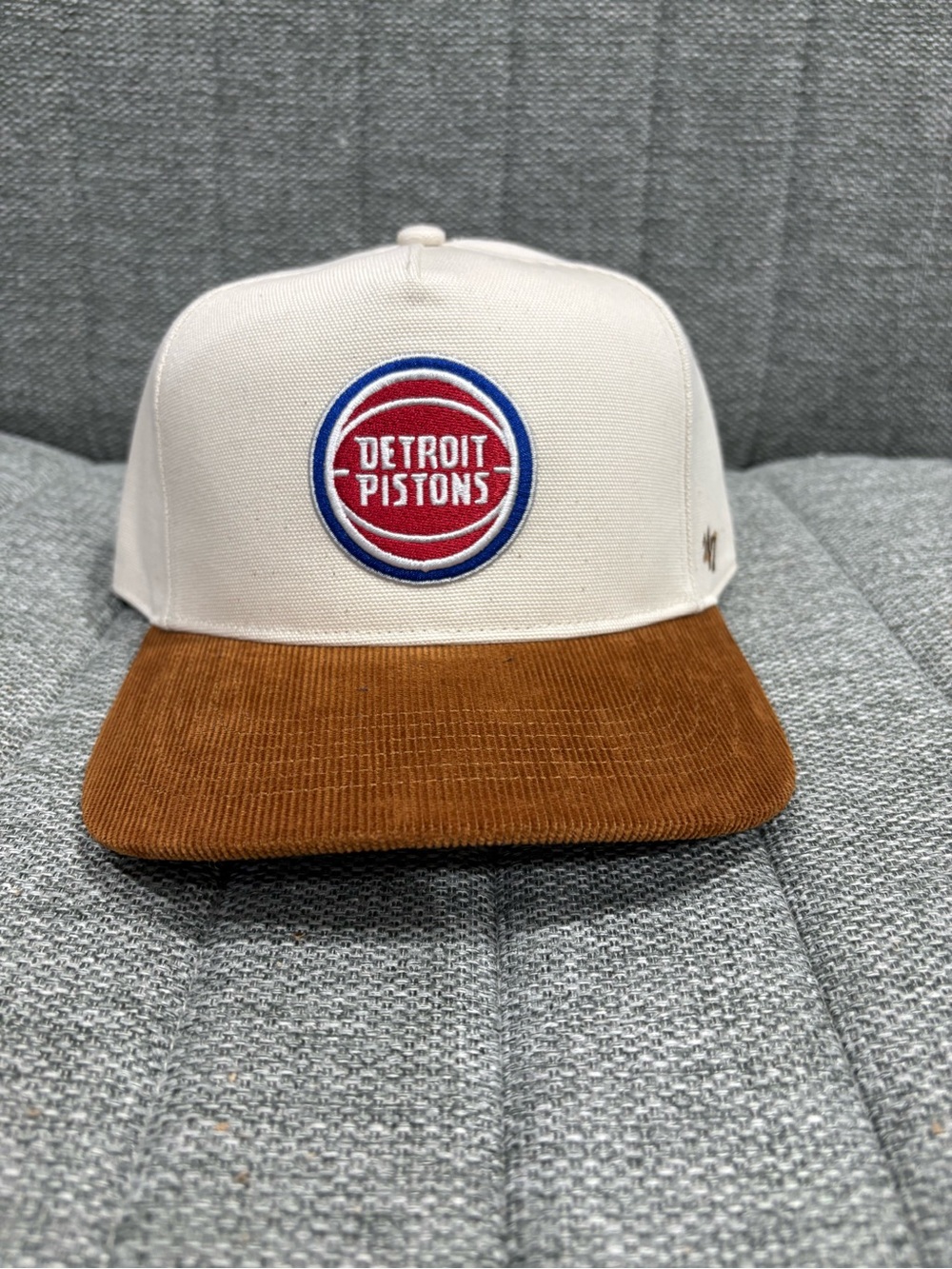 Detroit Pistons White Crown with Brown Corduroy Brim Snapback Hat